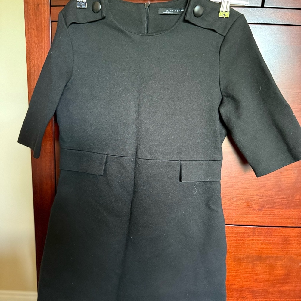 Zara Classic Black Dress with Shoulder Accents